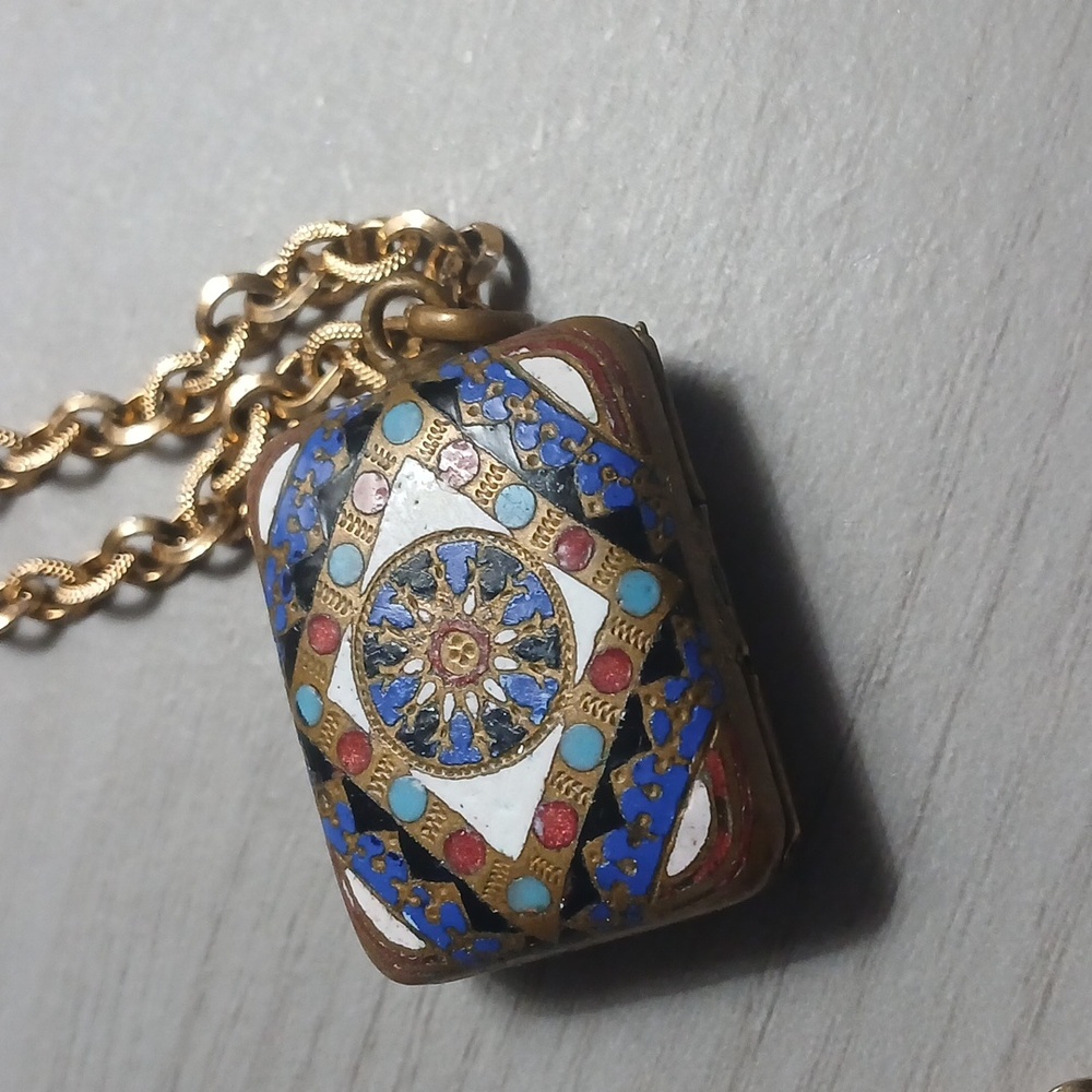 Vintage Gold and Multicolor Pendant Necklace Double Photo.. - Picture 2 of 10